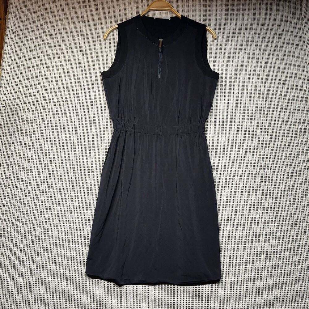 Fabiana Filippi Silk Dress IT 42 US 6 Black Zip Front Monili Quiet Luxury